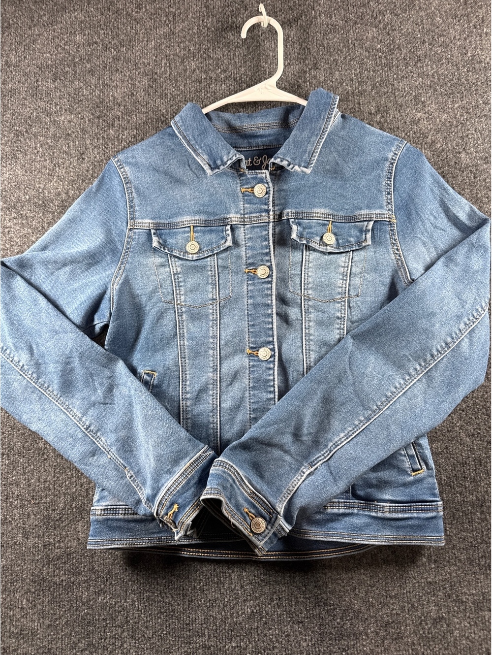 Cat & Jack Girls XL 14/16 Blue Denim Jean Jacket Button Front Trucker Stretch